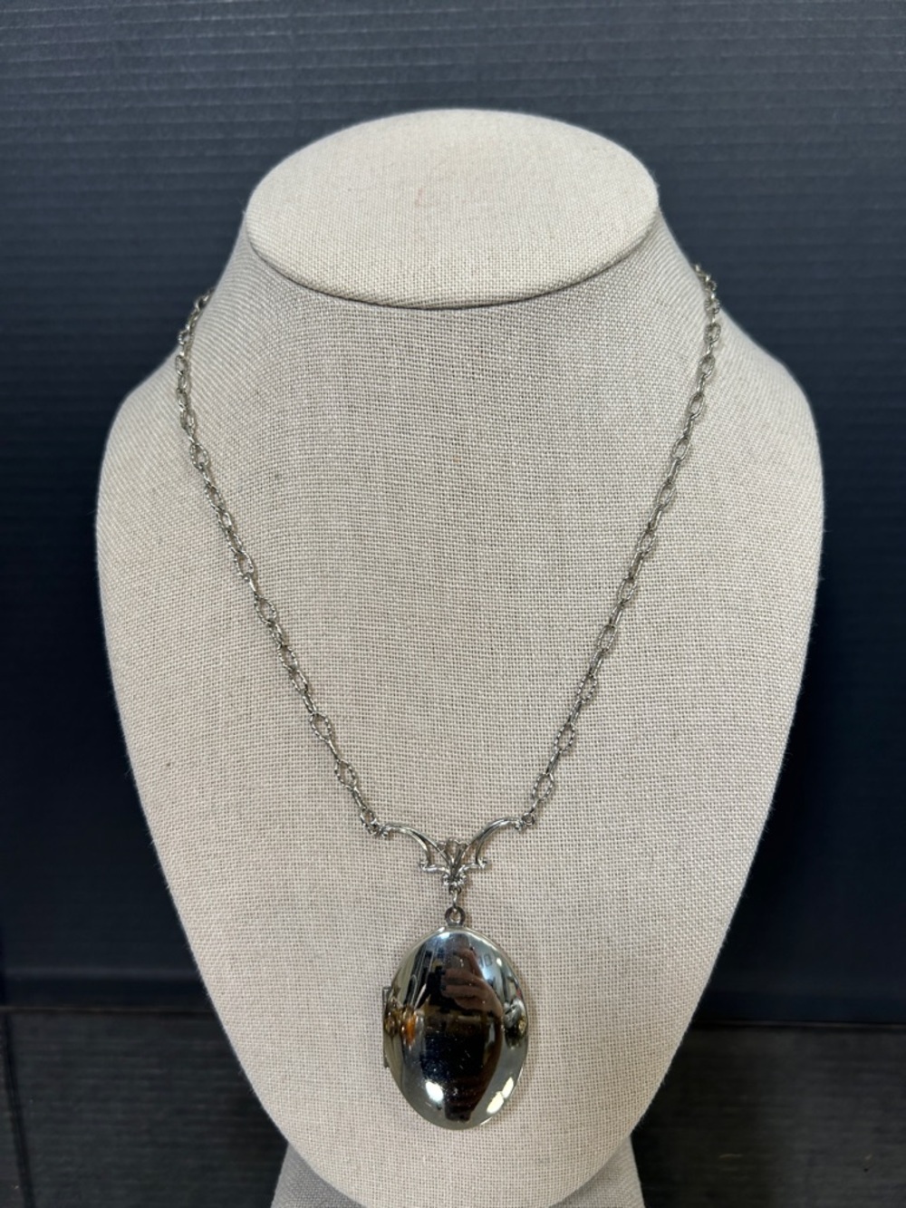Silver Oval Locket Pendant Necklace - Silver